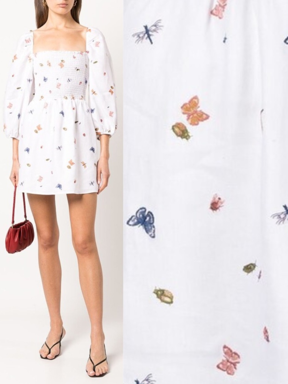NEW Reformation Greyson Linen Dress Ladybugs Large